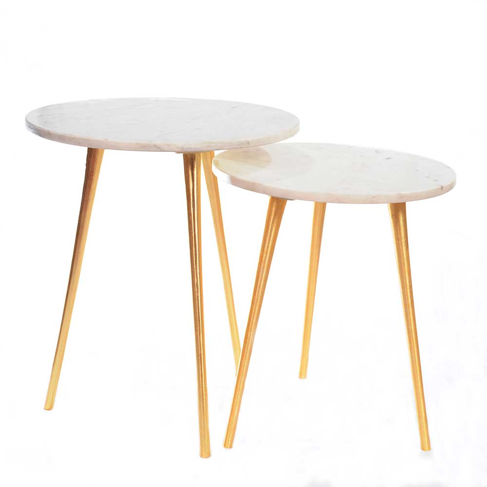 Marble Top Nest Of Tables With Golden Legs